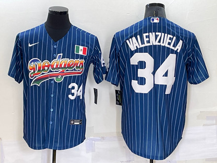 Men's Los Angeles Dodgers #34 Toro Valenzuela Navy Mexico Rainbow Cool Base Stitched Baseball Jersey